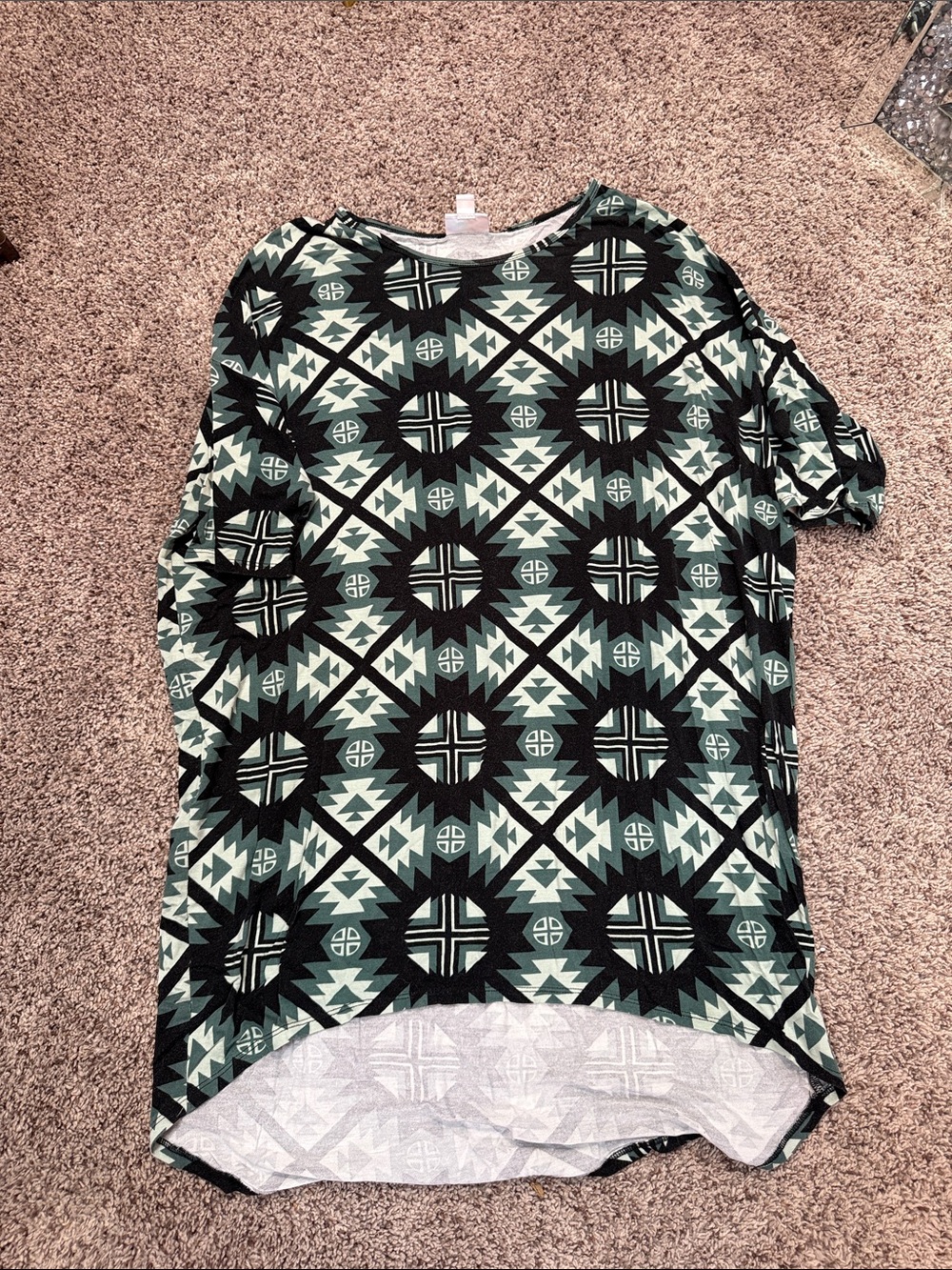 LuLaRoe Mint and Black Tribal Print Top